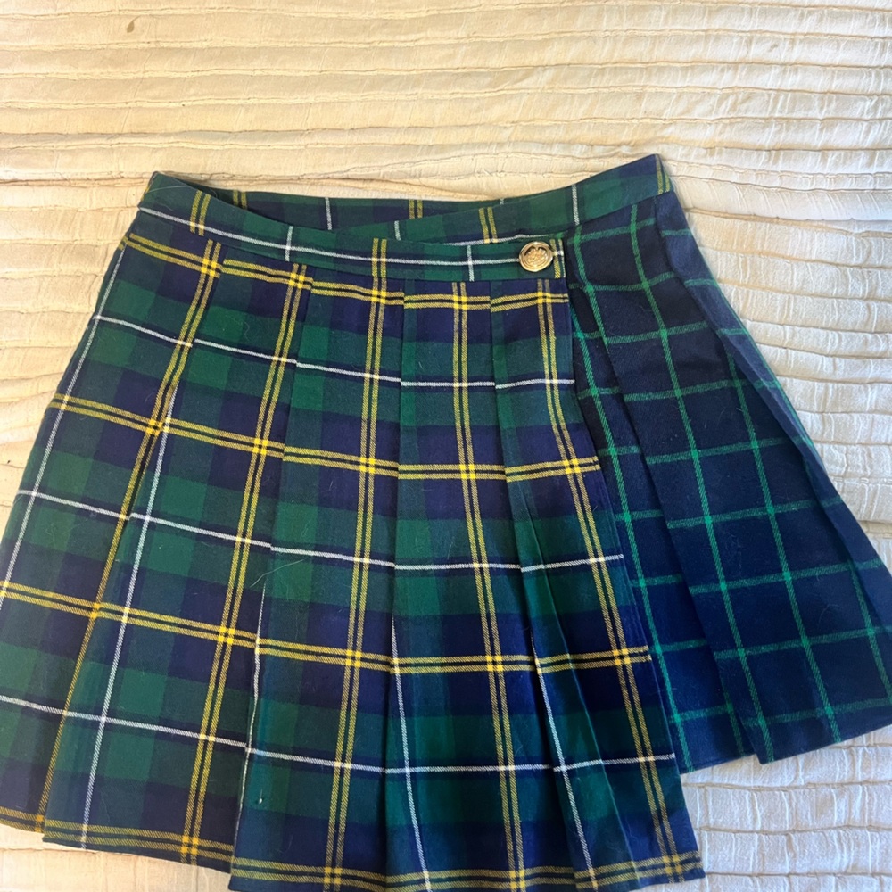 Anthropologie Green and Blue Plaid Mini Skirt